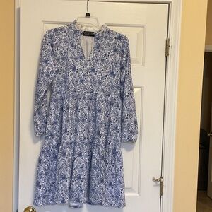 Duffield Lane Blue and White Floral Long Sleeve Dress